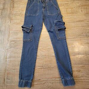 Women Cargo Jeans Skinny Stretch Denim Elastic Hem